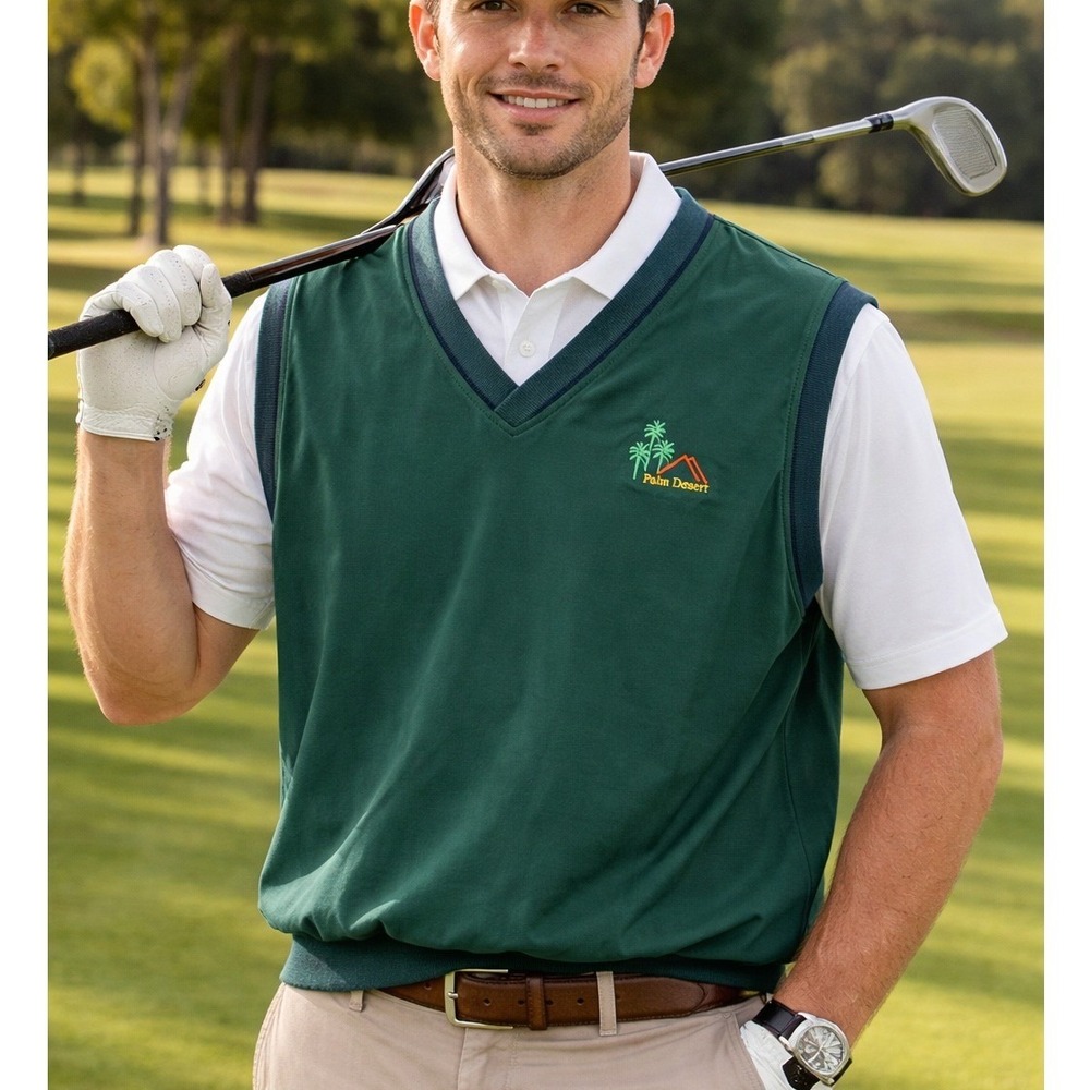 Tri-Mountain Gold Mens Palm Desert Wind Vest Green V-Neck Golf Pullover Small